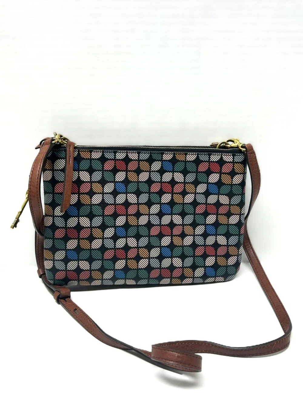 Fossil Devon multicolor geometric signature crossbody bag